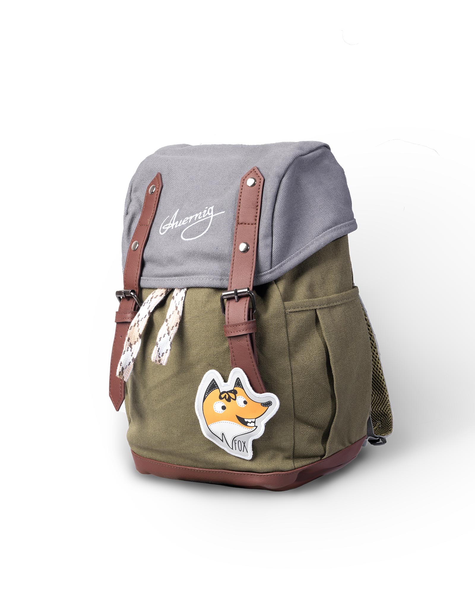 Grüner Rucksack mit Fuchs-Aufkleber