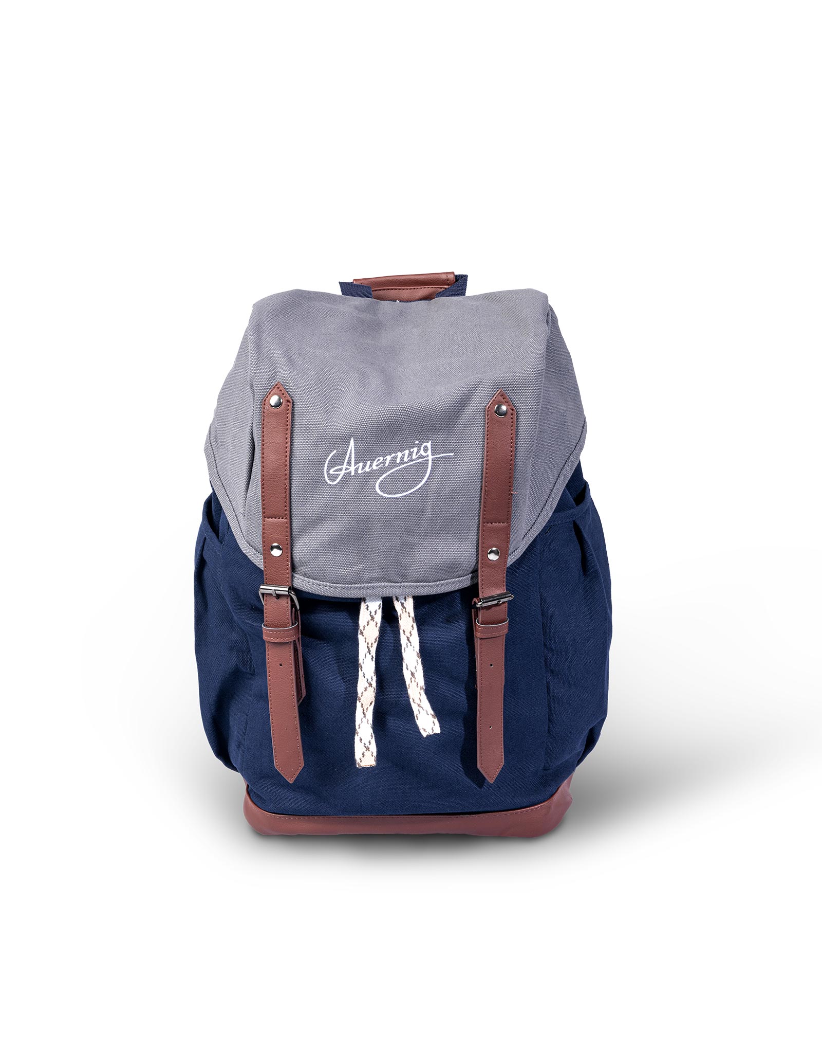 Blauer Rucksack mit grauem Deckel