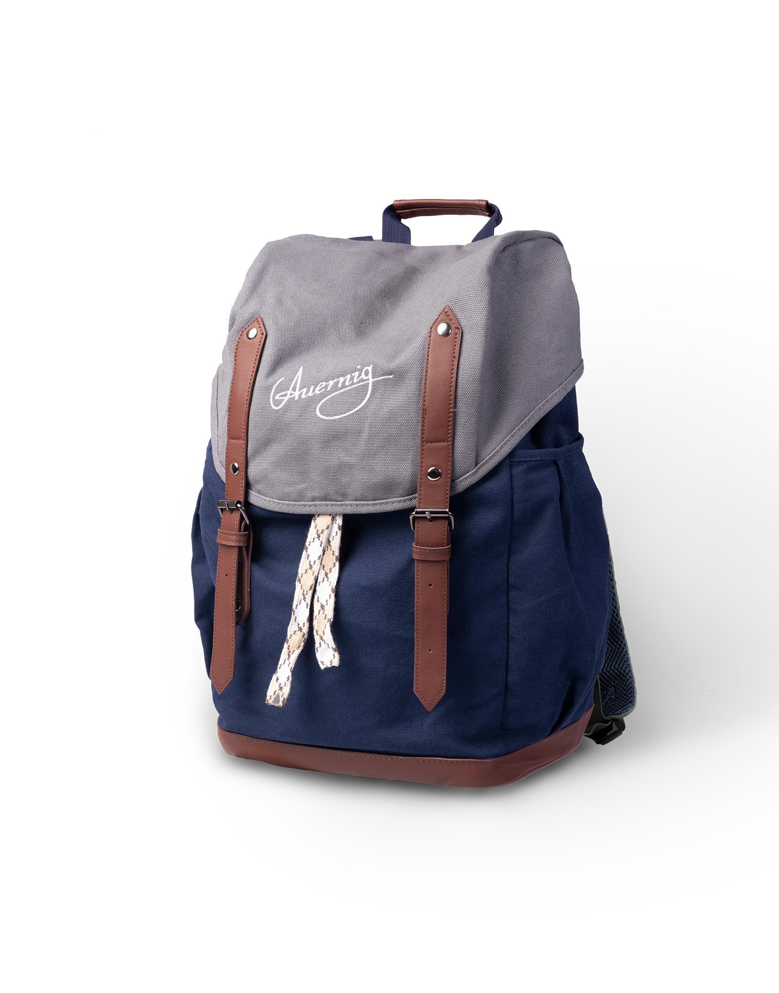 Blauer Rucksack mit grauem Deckel